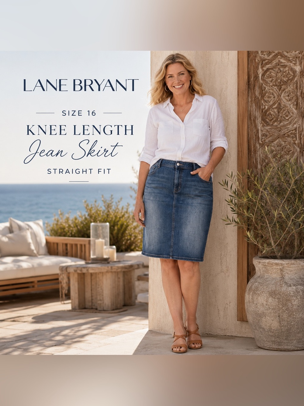 Lane Bryant Knee Length Blue Jean Skirt - Straight Fit size 16